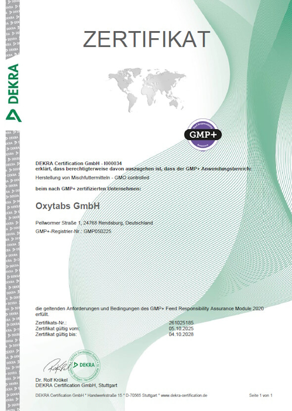 GMP+ VLOG Zertifikat Oxytabs 2025