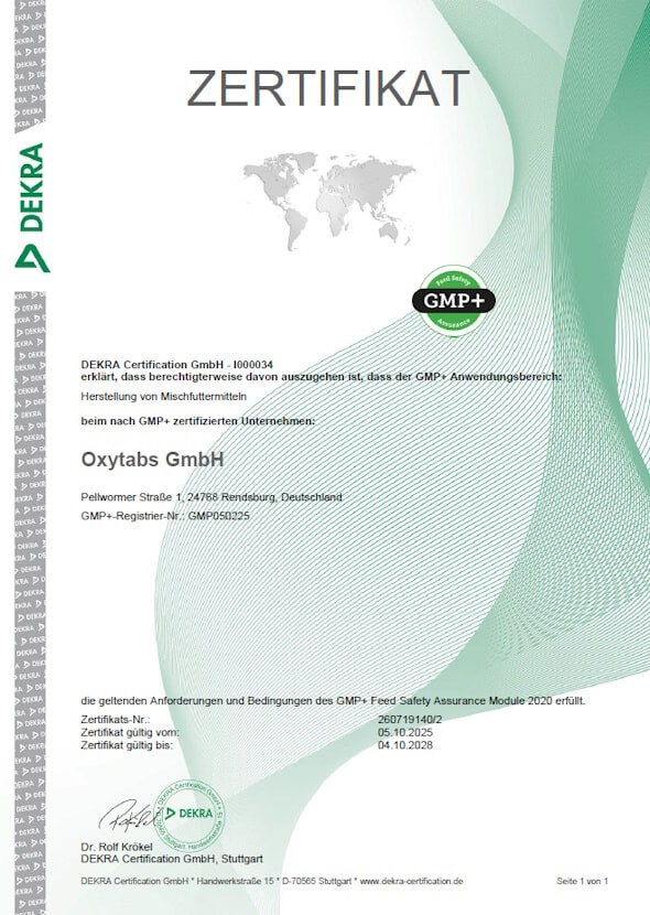 GMP+ Zertifikat Oxytabs 2025