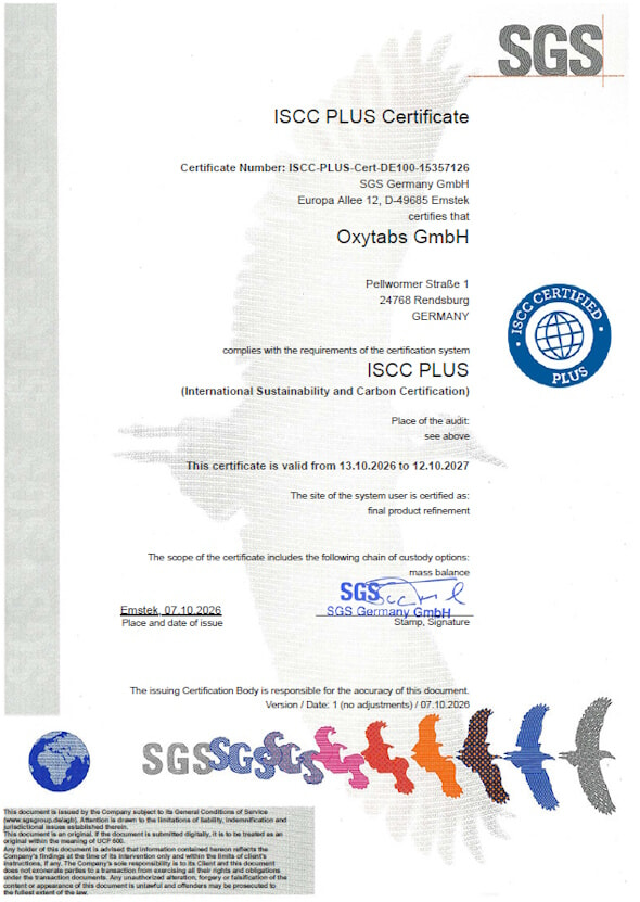ISCC PLUS Zertifikat Oxytabs 2026