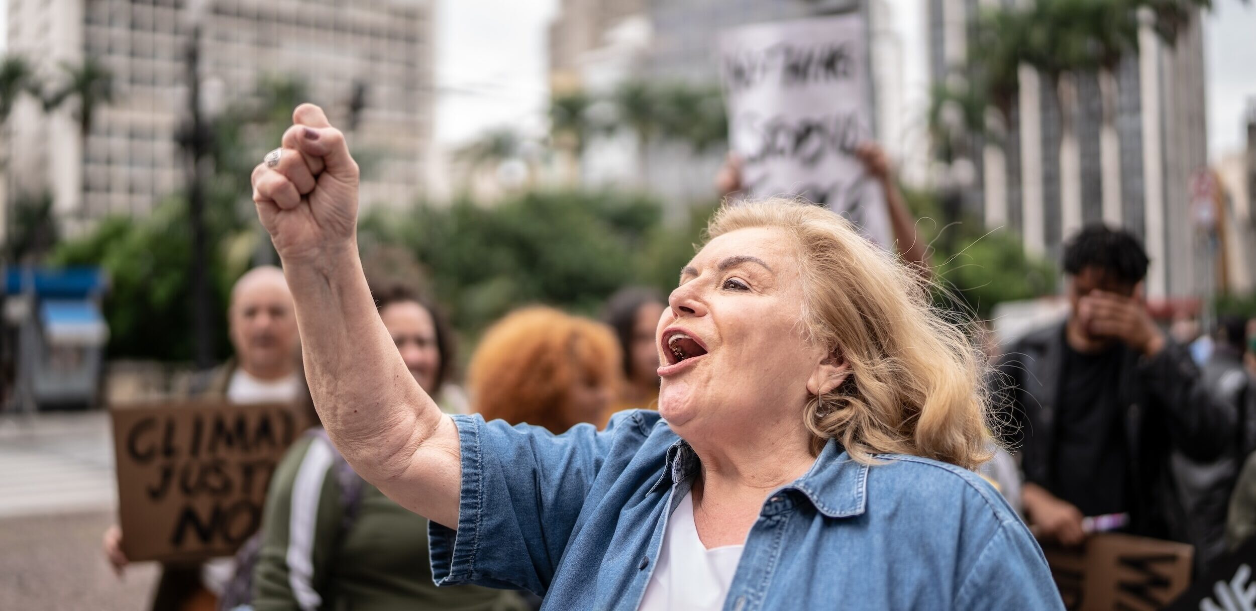 Senior Woman Leading Protest