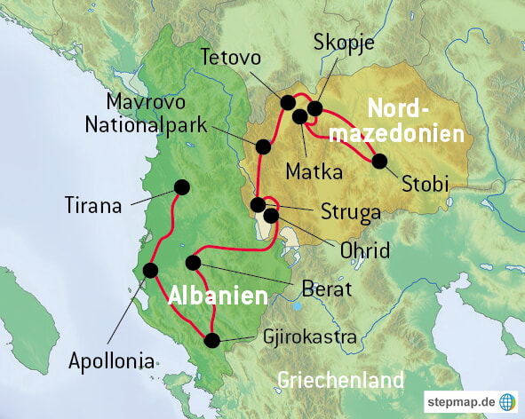 DE Nordmazedonien Albanien Karte 2024