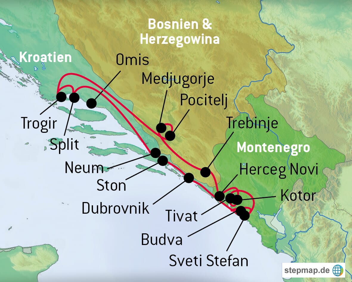 DE Balkans Kroatien Bosnien Montenegro Map